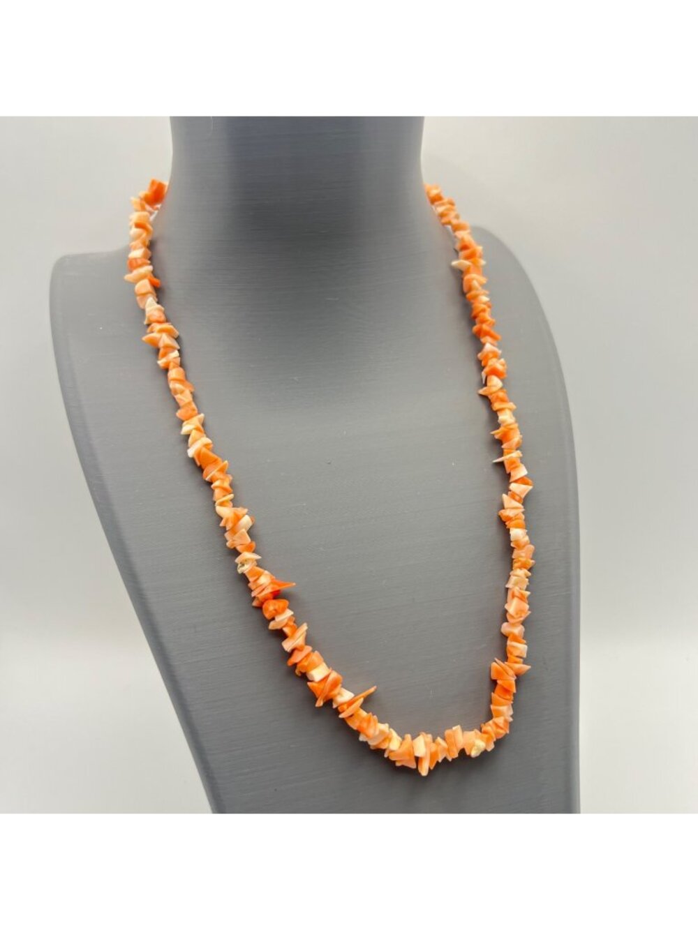 Orange Shell Chip Necklace 18.5" Peach Cream Coastal Boho Yellow Gold Plate